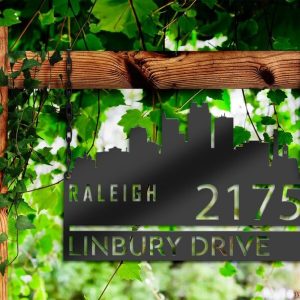 Personalized Raleigh City Skyline Metal Address Sign House Number Plaque Realtor Closing Gift Custom Metal Sign2