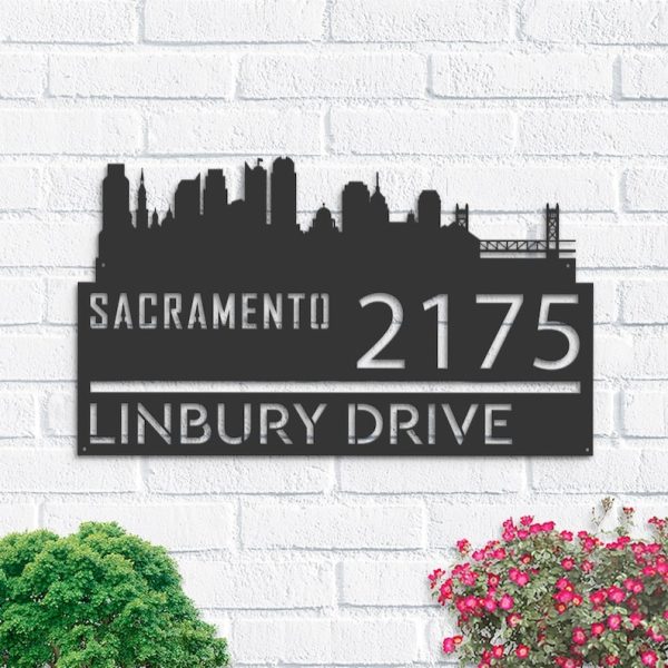 Personalized Sacramento City Skyline Metal Address Sign House Number Plaque Realtor Closing Gift Custom Metal Sign