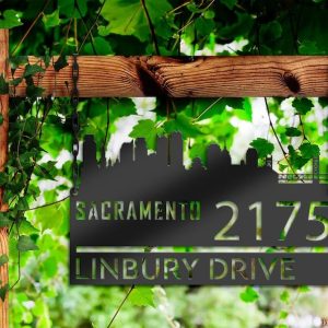 Personalized Sacramento City Skyline Metal Address Sign House Number Plaque Realtor Closing Gift Custom Metal Sign2