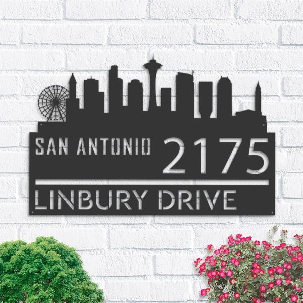 Personalized San Antonio City Skyline Metal Address Sign House Number Plaque Realtor Closing Gift Custom Metal Sign