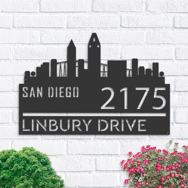 Personalized San Diego City Skyline Metal Address Sign House Number Plaque Realtor Closing Gift Custom Metal Sign