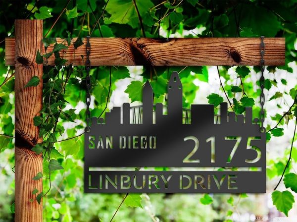 Personalized San Diego City Skyline Metal Address Sign House Number Plaque Realtor Closing Gift Custom Metal Sign
