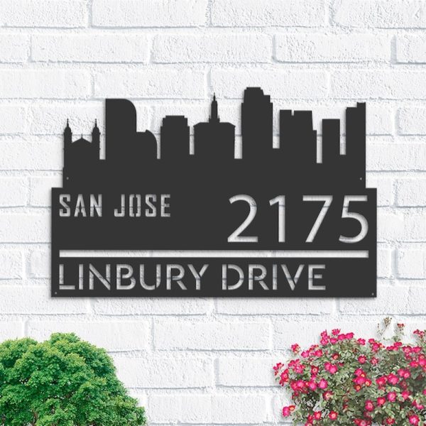 Personalized San Jose City Skyline Metal Address Sign House Number Plaque Realtor Closing Gift Custom Metal Sign