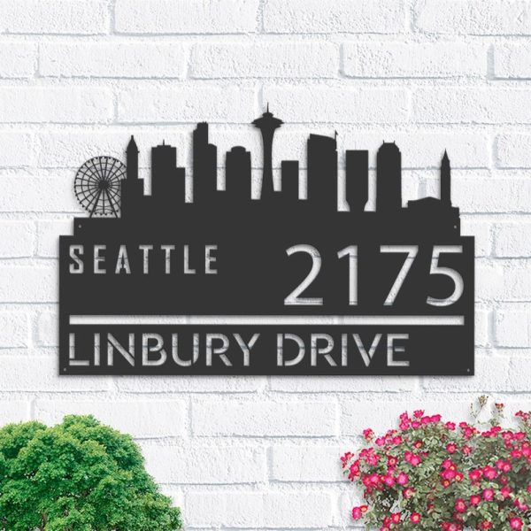 Personalized Seattle City Skyline Metal Address Sign House Number Plaque Realtor Closing Gift Custom Metal Sign