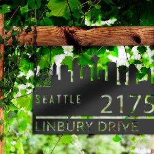 Personalized Seattle City Skyline Metal Address Sign House Number Plaque Realtor Closing Gift Custom Metal Sign2