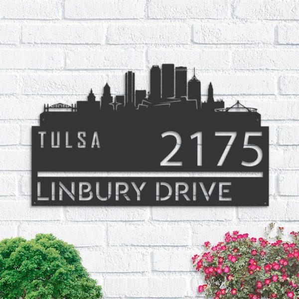 Personalized Tulsa City Skyline Metal Address Sign House Number Plaque Realtor Closing Gift Custom Metal Sign