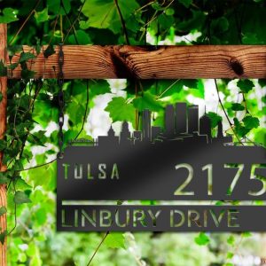 Personalized Tulsa City Skyline Metal Address Sign House Number Plaque Realtor Closing Gift Custom Metal Sign2