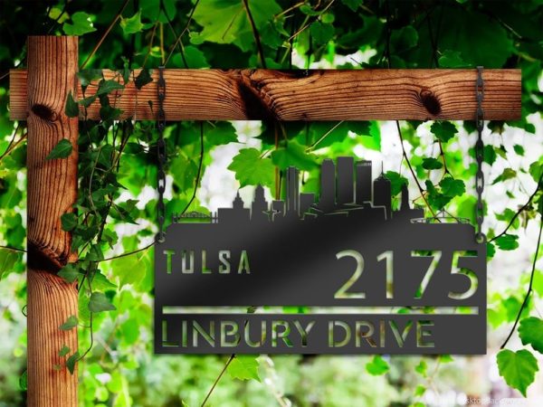Personalized Tulsa City Skyline Metal Address Sign House Number Plaque Realtor Closing Gift Custom Metal Sign