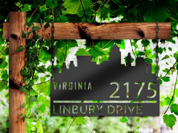Personalized Virginia City Skyline Metal Address Sign House Number Plaque Realtor Closing Gift Custom Metal Sign