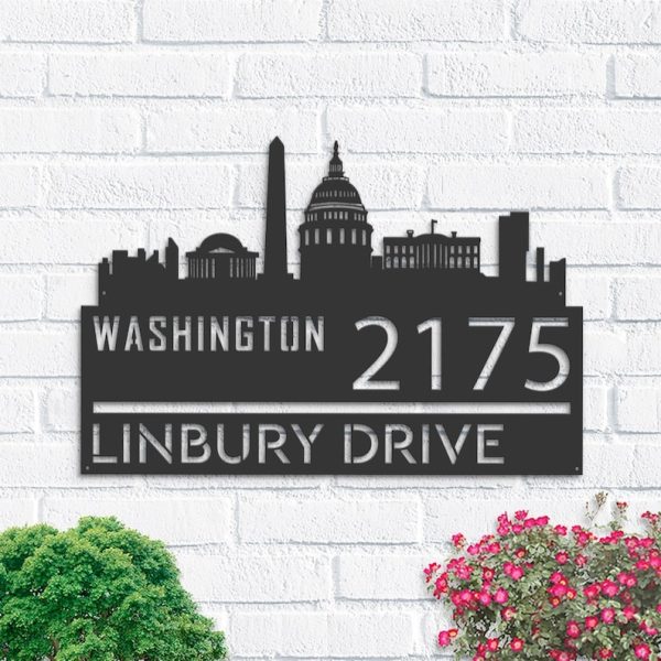 Personalized Washington City Skyline Metal Address Sign House Number Plaque Realtor Closing Gift Custom Metal Sign