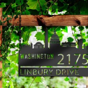 Personalized Washington City Skyline Metal Address Sign House Number Plaque Realtor Closing Gift Custom Metal Sign2