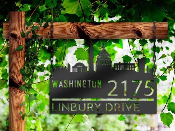 Personalized Washington City Skyline Metal Address Sign House Number Plaque Realtor Closing Gift Custom Metal Sign