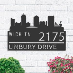 Personalized Wichita City Skyline Metal Address Sign House Number Plaque Realtor Closing Gift Custom Metal Sign1