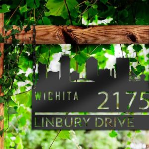 Personalized Wichita City Skyline Metal Address Sign House Number Plaque Realtor Closing Gift Custom Metal Sign2