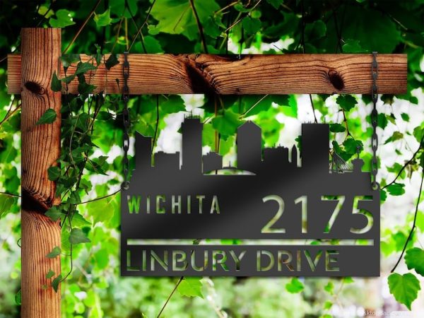 Personalized Wichita City Skyline Metal Address Sign House Number Plaque Realtor Closing Gift Custom Metal Sign