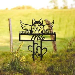 DINOZOZO Akita Dog Grave Marker Garden Stakes Forever Loved Dog Memorial Gift Cemetery Decor Custom Metal Signs4