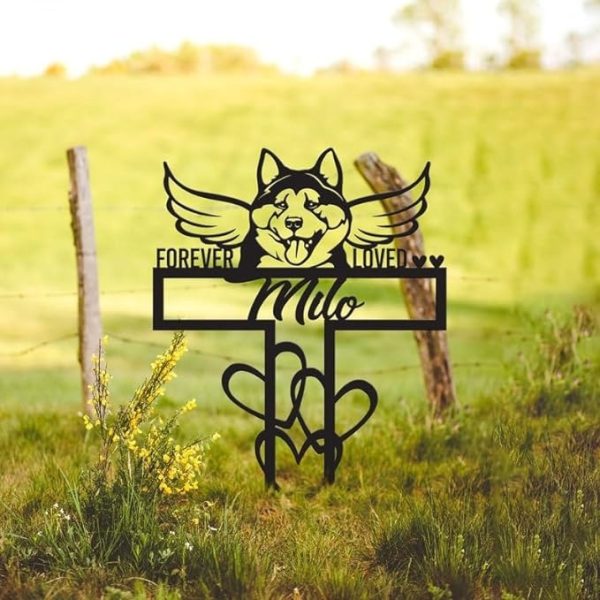 DINOZOZO Akita Dog Grave Marker Garden Stakes Forever Loved Dog Memorial Gift Cemetery Decor Custom Metal Signs
