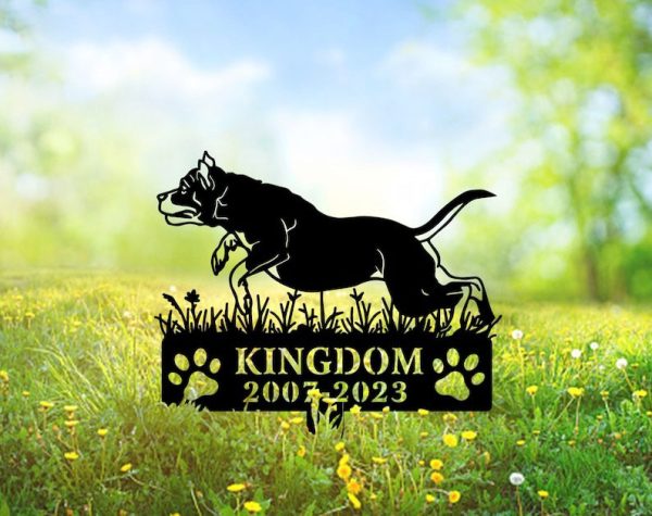 DINOZOZO American Staffordshire Terrier Dog Grave Marker Garden Stakes Dog Sympathy Gift Cemetery Decor Memorial Custom Metal Signs