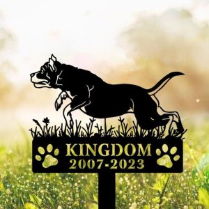 DINOZOZO American Staffordshire Terrier Dog Grave Marker Garden Stakes Dog Sympathy Gift Cemetery Decor Memorial Custom Metal Signs3