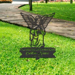 DINOZOZO Angel Mom Dad Grave Marker Memorial Sign with Stake Sympathy Gifts for Loss of Loved One Custom Metal Signs4