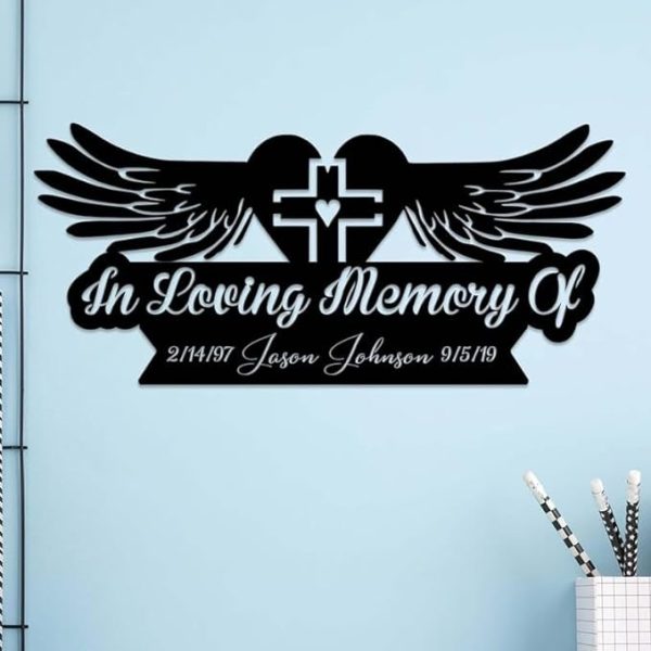 DINOZOZO Angel Wings Cross Mom Dad Grave Marker Memorial Stake Sympathy Gifts Custom Metal Signs