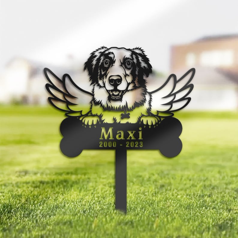 DINOZOZO Australian Shepherd Dog Grave Marker Garden Stakes Dog Memorial Gift Cemetery Decor Custom Metal Signs