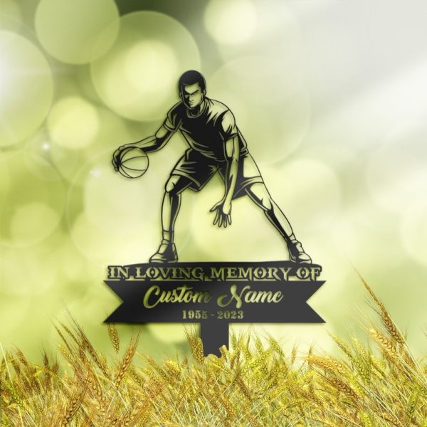 DINOZOZO Basketball Player Grave Marker Memorial Sign with Stake Sympathy Gifts for Loss of Loved One Custom Metal Signs