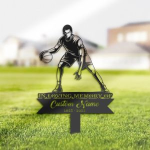 DINOZOZO Basketball Player Grave Marker Memorial Sign with Stake Sympathy Gifts for Loss of Loved One Custom Metal Signs2