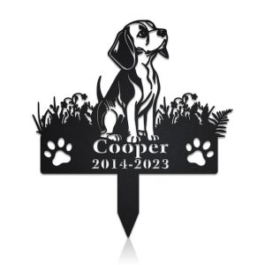 DINOZOZO Beagle Dog Grave Marker Garden Stakes Dog Sympathy Gift Cemetery Decor Memorial Custom Metal Signs3