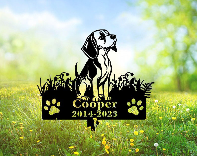 DINOZOZO Beagle Dog Grave Marker Garden Stakes Dog Sympathy Gift Cemetery Decor Memorial Custom Metal Signs4