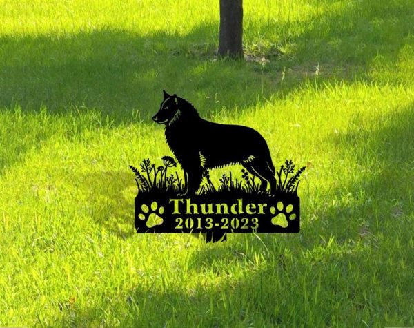 DINOZOZO Belgian Sheepdog Dog Grave Marker Garden Stakes Dog Sympathy Gift Cemetery Decor Memorial Custom Metal Signs