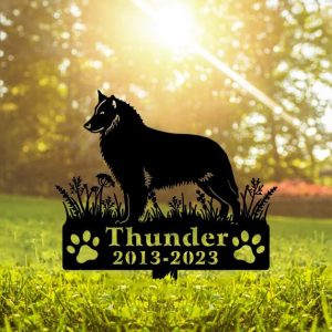 DINOZOZO Belgian Sheepdog Dog Grave Marker Garden Stakes Dog Sympathy Gift Cemetery Decor Memorial Custom Metal Signs4