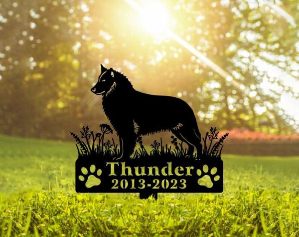 DINOZOZO Belgian Sheepdog Dog Grave Marker Garden Stakes Dog Sympathy Gift Cemetery Decor Memorial Custom Metal Signs