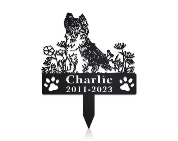 DINOZOZO Biewer Terrier Dog Grave Marker Garden Stakes Dog Sympathy Gift Cemetery Decor Memorial Custom Metal Signs