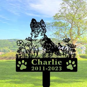 DINOZOZO Biewer Terrier Dog Grave Marker Garden Stakes Dog Sympathy Gift Cemetery Decor Memorial Custom Metal Signs2