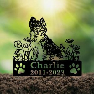 DINOZOZO Biewer Terrier Dog Grave Marker Garden Stakes Dog Sympathy Gift Cemetery Decor Memorial Custom Metal Signs3