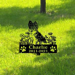 DINOZOZO Biewer Terrier Dog Grave Marker Garden Stakes Dog Sympathy Gift Cemetery Decor Memorial Custom Metal Signs4