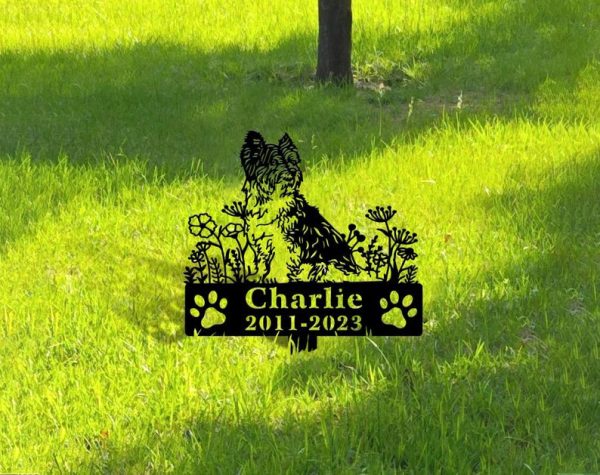 DINOZOZO Biewer Terrier Dog Grave Marker Garden Stakes Dog Sympathy Gift Cemetery Decor Memorial Custom Metal Signs