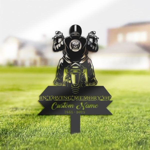 DINOZOZO Biker Motocycle Rider Grave Marker Memorial Sign with Stake Sympathy Gifts for Loss of Loved One Custom Metal Signs