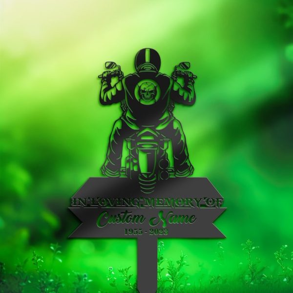 DINOZOZO Biker Motocycle Rider Grave Marker Memorial Sign with Stake Sympathy Gifts for Loss of Loved One Custom Metal Signs