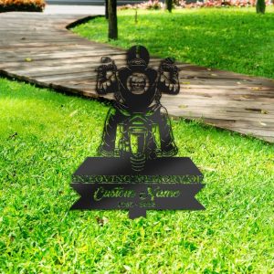 DINOZOZO Biker Motocycle Rider Grave Marker Memorial Sign with Stake Sympathy Gifts for Loss of Loved One Custom Metal Signs4