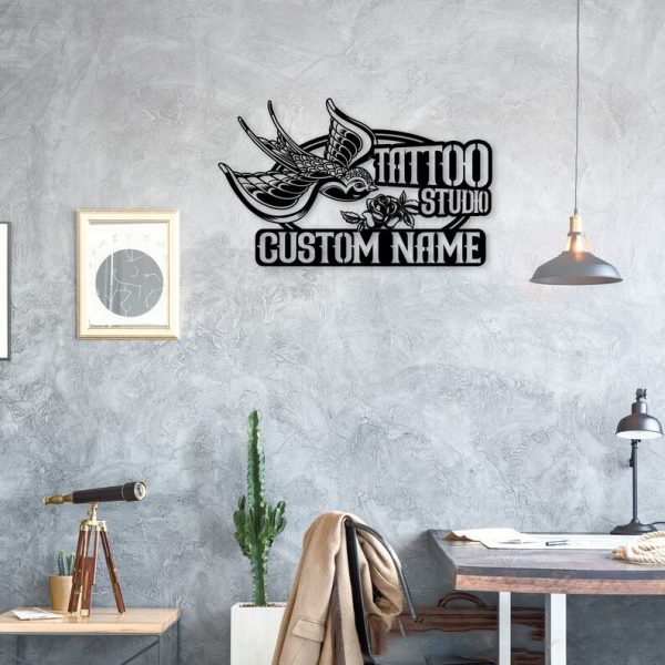 DINOZOZO Bird and Flower Tattoo Studio Wall Art Business Custom Metal Signs