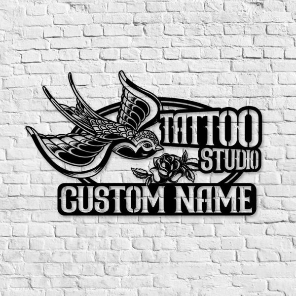 DINOZOZO Bird and Flower Tattoo Studio Wall Art Business Custom Metal Signs