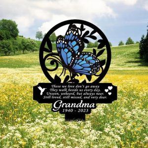 DINOZOZO Blue Butterfly Mom Dad Grave Marker Those We Love Dont Go Away Memorial Stake Sympathy Gifts Custom Metal Signs2 1