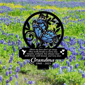 DINOZOZO Blue Butterfly Mom Dad Grave Marker Those We Love Don’t Go Away Memorial Stake Sympathy Gifts Custom Metal Signs