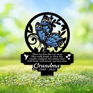 DINOZOZO Blue Butterfly Mom Dad Grave Marker Those We Love Dont Go Away Memorial Stake Sympathy Gifts Custom Metal Signs4 1