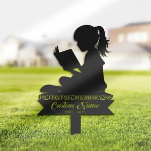 DINOZOZO Book Lover Girl Daughter Grave Marker Memorial Sign with Stake Sympathy Gifts for Loss of Loved One Custom Metal Signs2