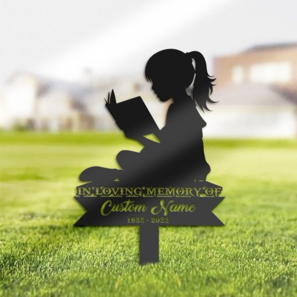 DINOZOZO Book Lover Girl Daughter Grave Marker Memorial Sign with Stake Sympathy Gifts for Loss of Loved One Custom Metal Signs