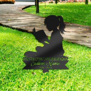 DINOZOZO Book Lover Girl Daughter Grave Marker Memorial Sign with Stake Sympathy Gifts for Loss of Loved One Custom Metal Signs4
