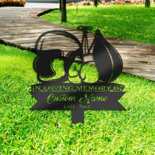 DINOZOZO Boxing Boxer Grave Marker Memorial Sign with Stake Sympathy Gifts for Loss of Loved One Custom Metal Signs